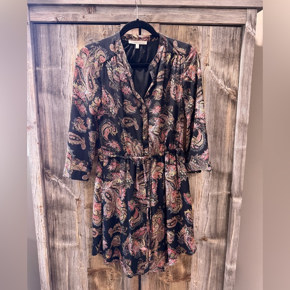 Daniel Rainn Black and Pink Paisley Long Sleeve Dress